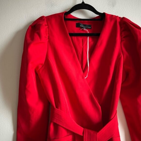 Adelyn Rae Sz M Camryn Red Blazer Puff Sleeves Belted Mini Dress - Picture 4 of 10